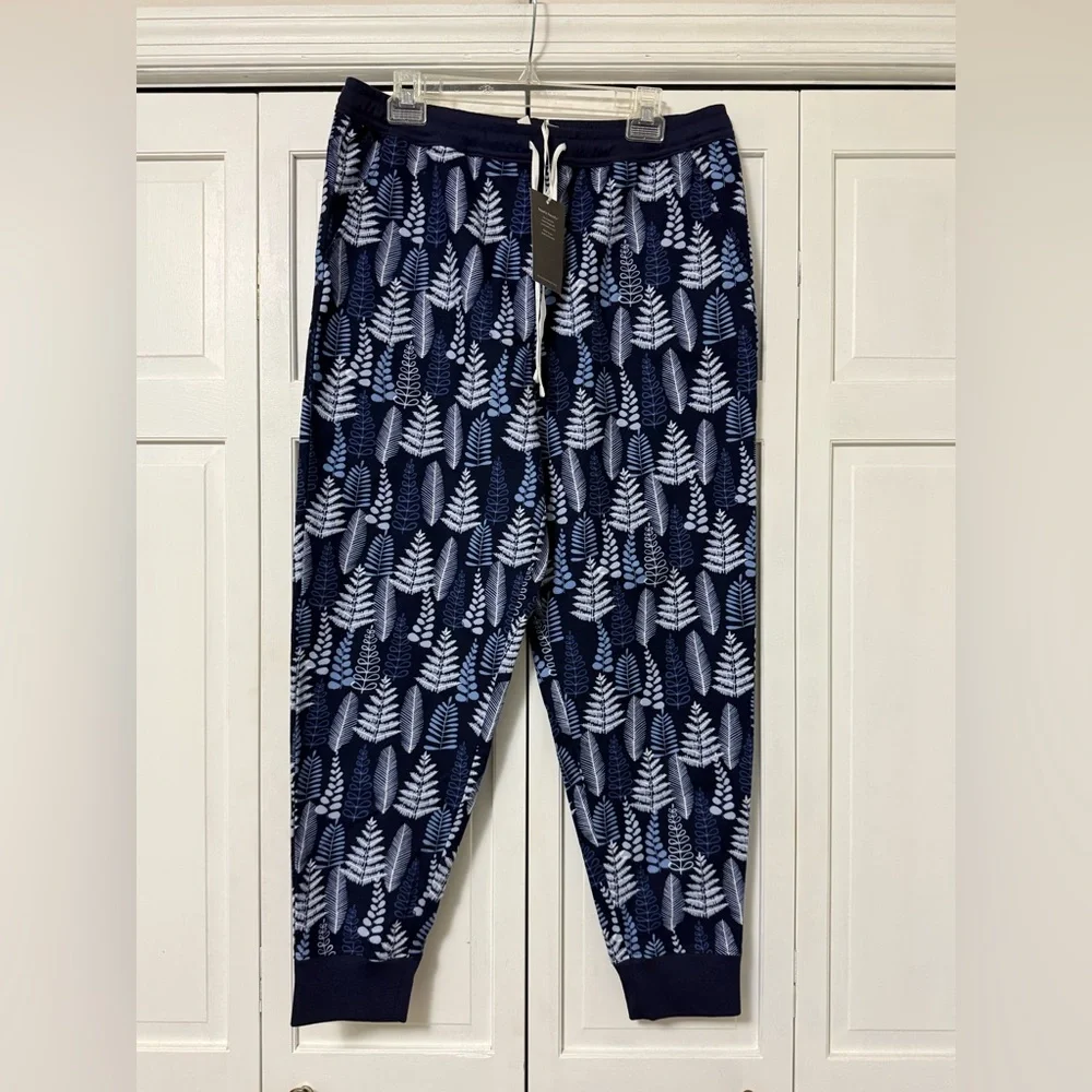 NWT Garnet Hill Blue Fern Flannel Jogger Pajama Pants Organic Pima Cotton Medium - Picture 1 of 8